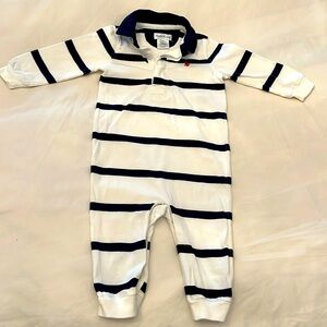 Ralph Lauren Baby White w/ Navy Blue Stripe & blue collar Red RL Logo Sz 9 month